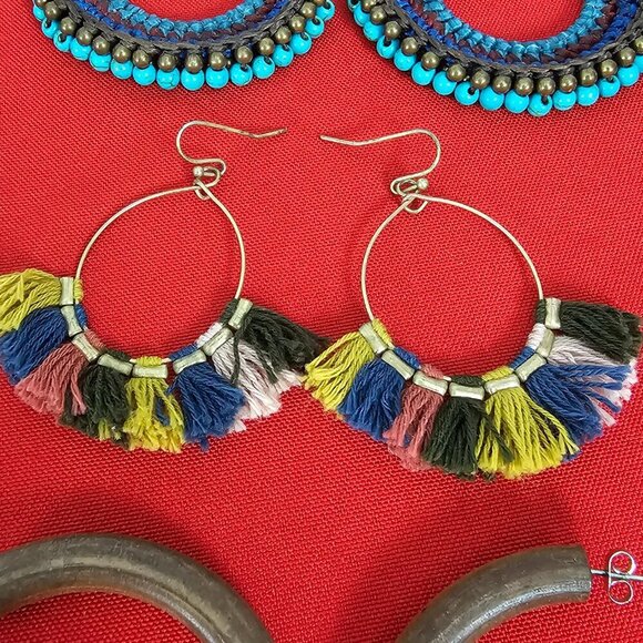 💎Vintage Boho Mixed Material Wood Beads Fringe Earrings Three Sets - Picture 4 of 5